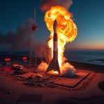 Florida'daki Cape Canaveral'da statik ateşleme testi sırasında patlayan Blue Origin New Glenn roketi, devasa bir alev topuyla gökyüzünü aydınlatıyor.
