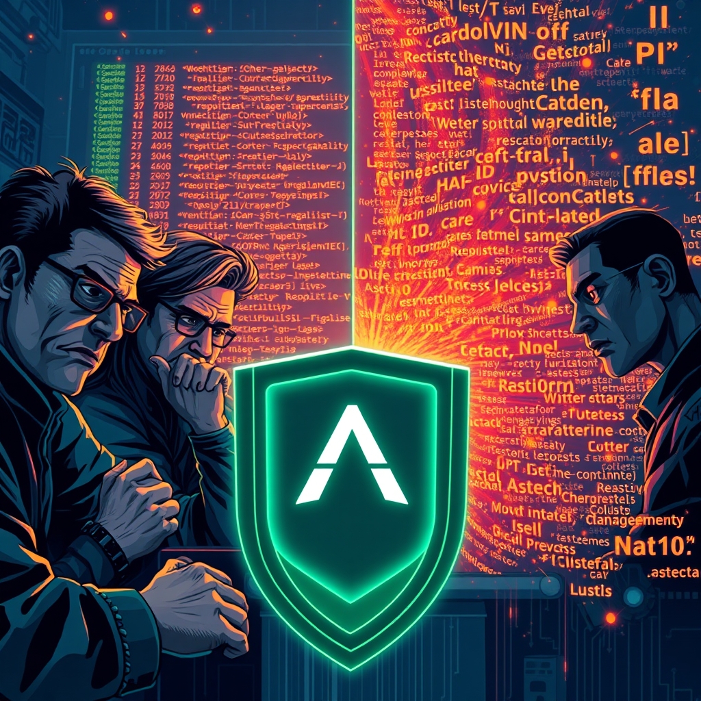 Açık kaynak projelerinde yapay zeka tarafından oluşturulan düşük kaliteli içerik (AI slop) nedeniyle yaşanan karmaşa ve bu durumla mücadele eden insan geliştiriciler. Arka planda GitHub benzeri bir arayüzde spam yorumlar ve test edilmemiş çekme istekleri akarken, ön planda Archestra'nın uyguladığı yeni katkıcı kayıt sürecini temsil eden bir kalkan veya güvenlik kapısı görüleyor. Dijital bir savaş alanı atmosferi.