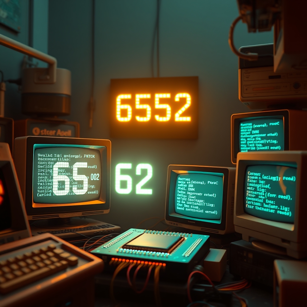 Microsoft 6502 BASIC kodunun açık kaynak yayınlandığını vurgulayan, retro bilgisayarları ve 6502 işlemcisini gösteren görsel.