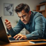AI kodlama ajanıyla çalışırken laptop başında hayal kırıklığı yaşayan bir geliştirici.