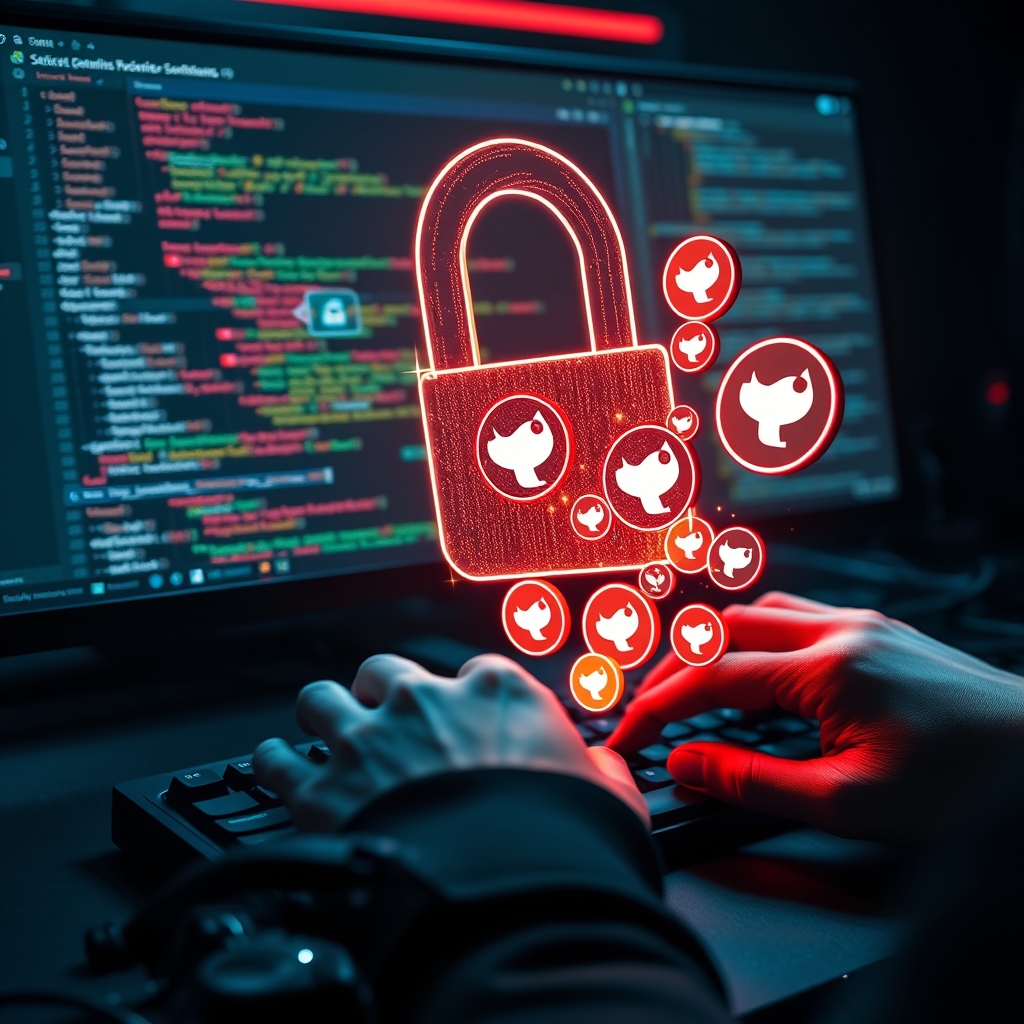 VSCode webview açığı kullanılarak GitHub token'larının çalınması tehlikesini gösteren dijital güvenlik ihlali görseli.