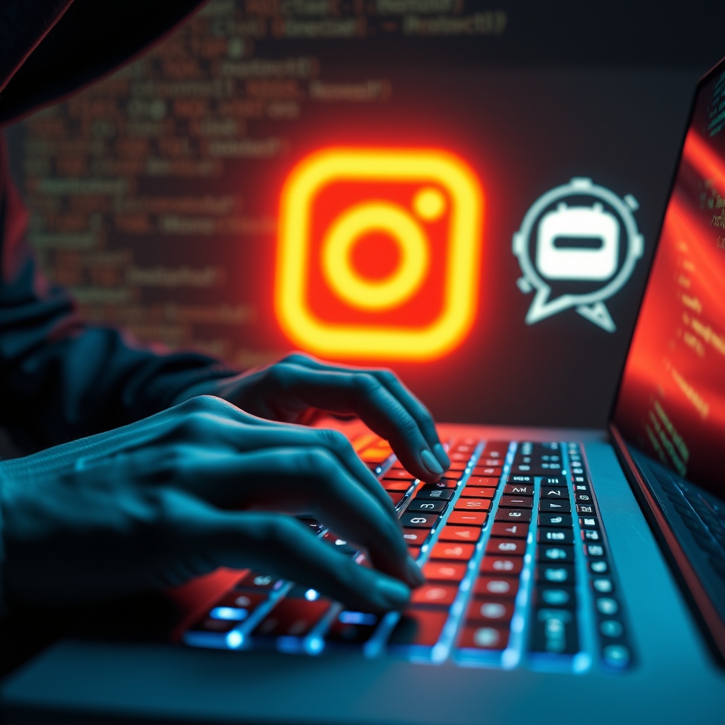 Instagram'ın yapay zeka destekli güvenlik açığını kullanarak hesap ele geçiren bir bilgisayar korsanının klavye başında görüntüsü.