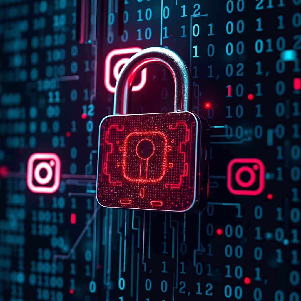 Meta AI sohbet botu kullanılarak Instagram hesaplarının ele geçirilmesini gösteren siber güvenlik temalı görsel.