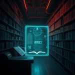 Cypherpunk felsefesi ve dijital gizliliği simgeleyen siberpunk kütüphanesi görselleri