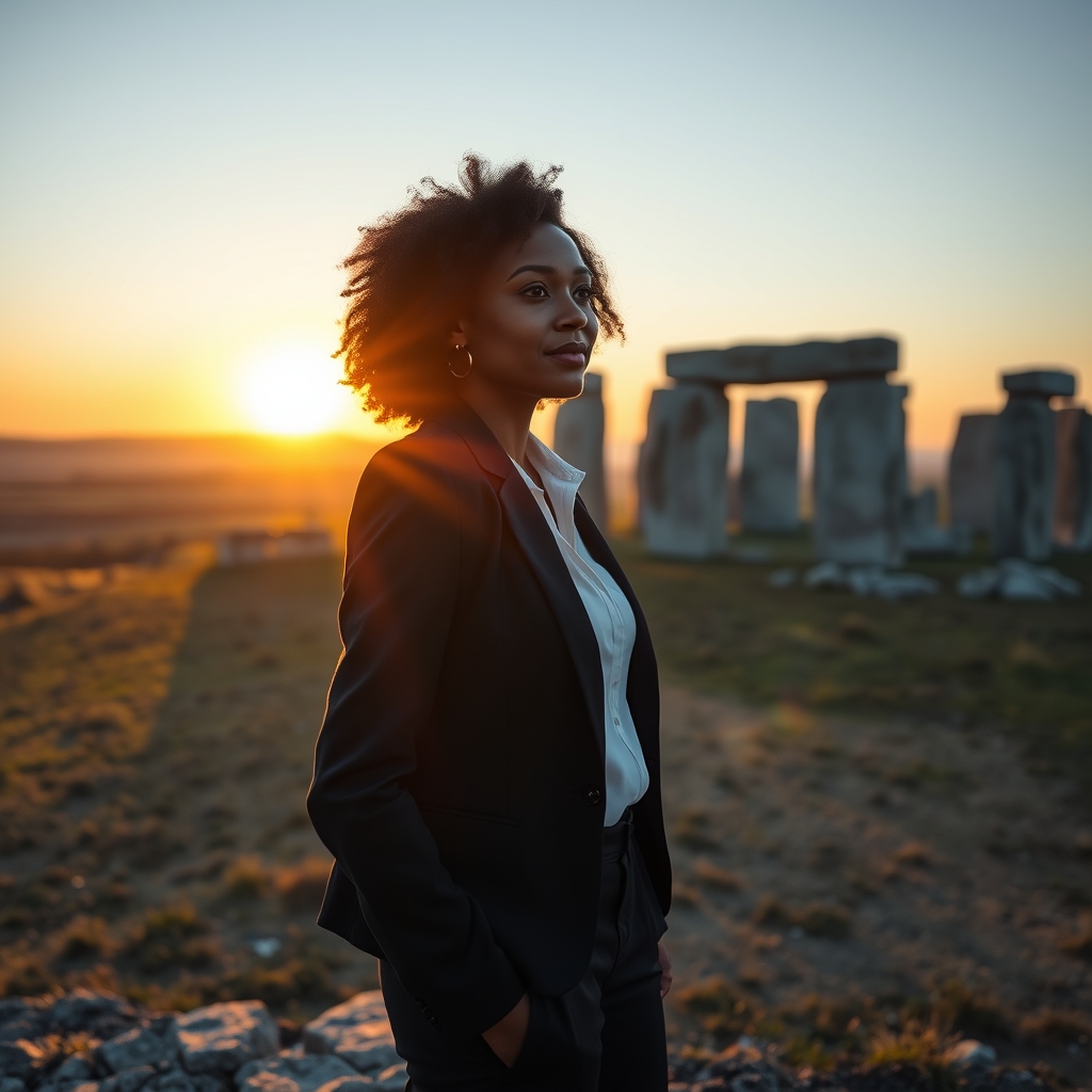 Stonehenge'in büyüleyici manzarasında duran, liderlik vasıflarına sahip bir kişinin silüeti, English Heritage'ın yeni başkanı pozisyonunu temsil ediyor.