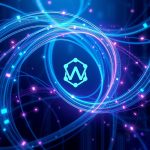 WebAssembly Component Model'in asenkron yeteneklerini gösteren dijital arayüzler ve kod akışlarıyla soyut ve fütüristik bir temsil.