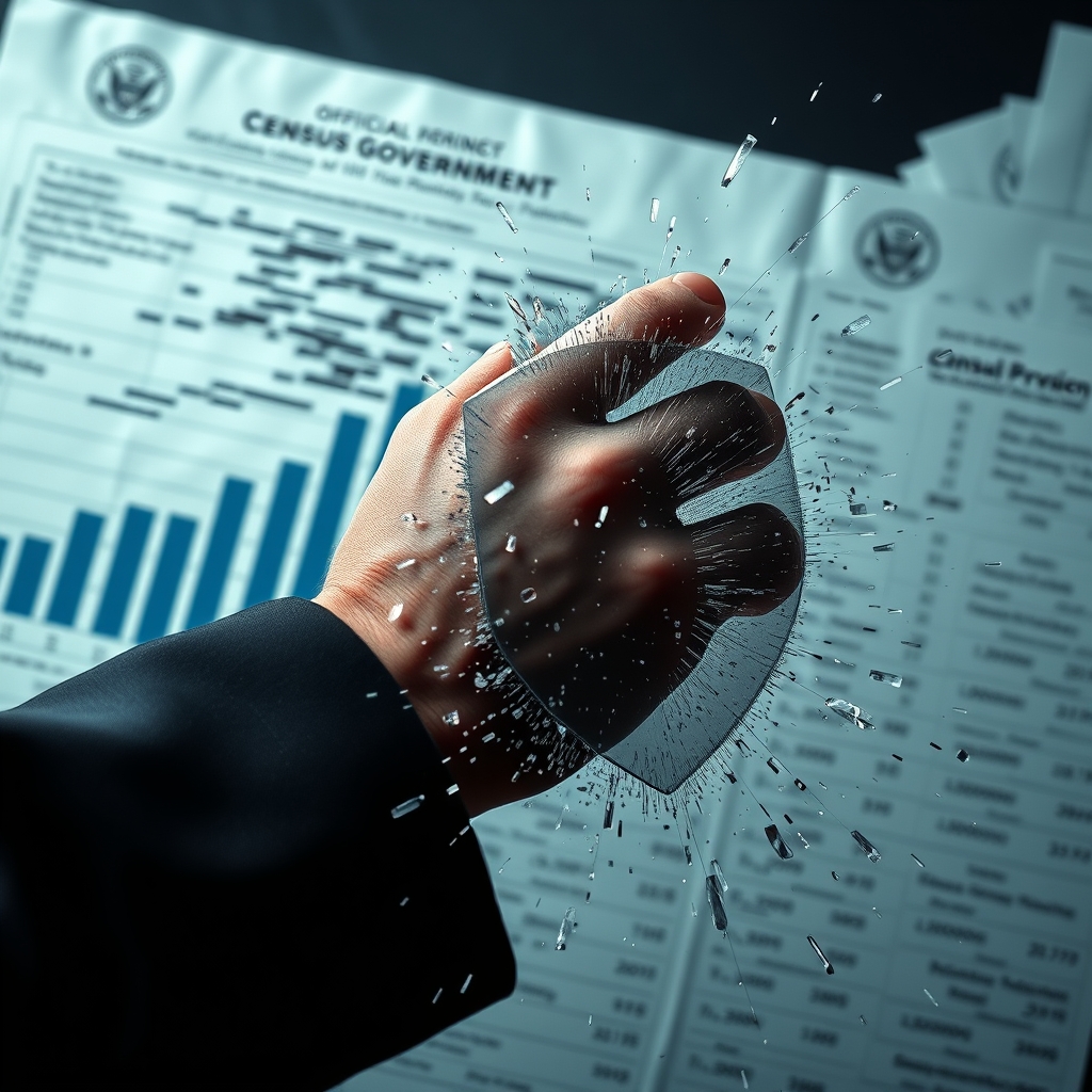 ABD'nin istatistiksel verilere gürültü ekleme yasağının veri gizliliği ve kullanışlılığı üzerindeki etkisini gösteren soyut bir görsel.