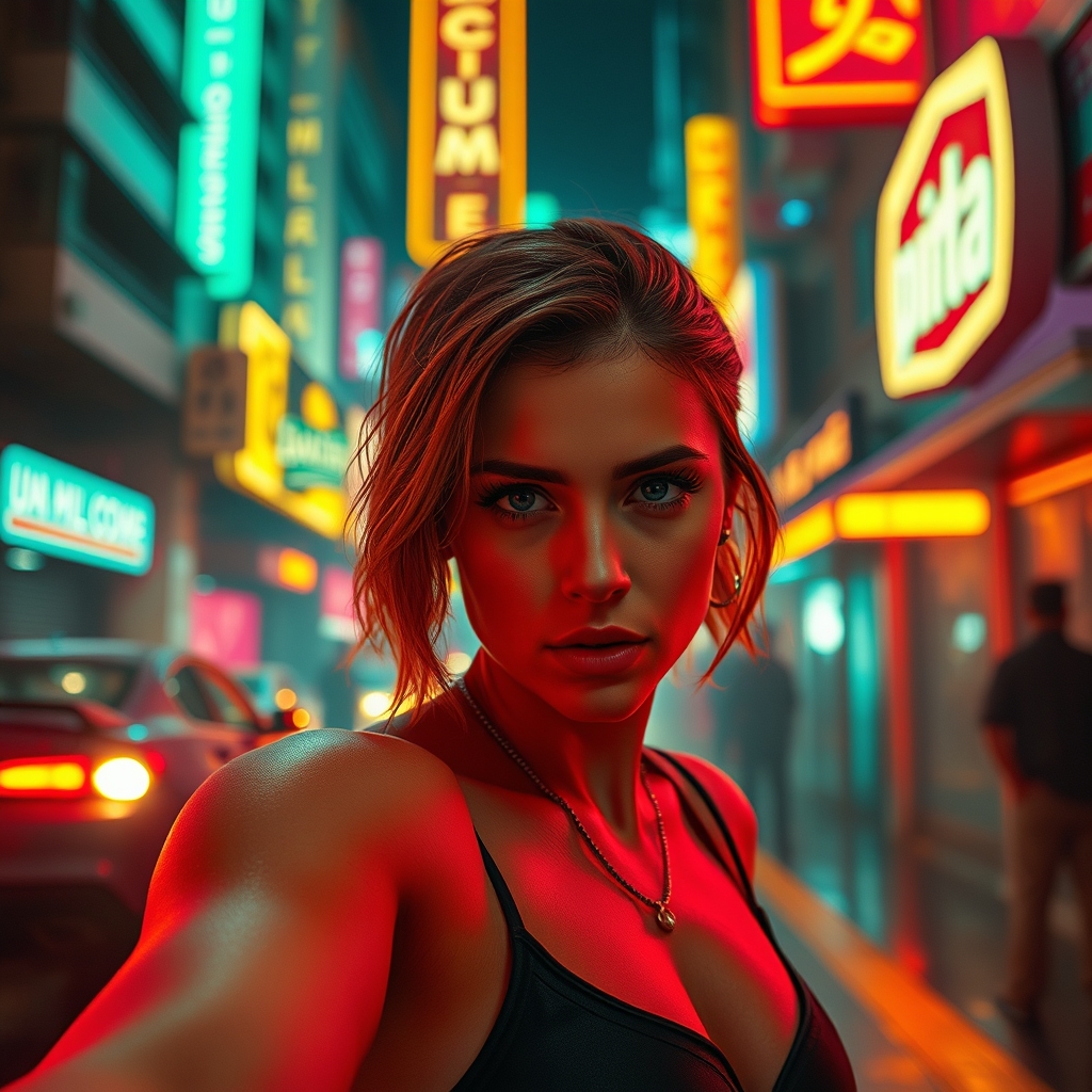 M.I.A. dizisinden bir karede Etta, Miami'nin neon ışıklı suç dünyasında ilerlerken